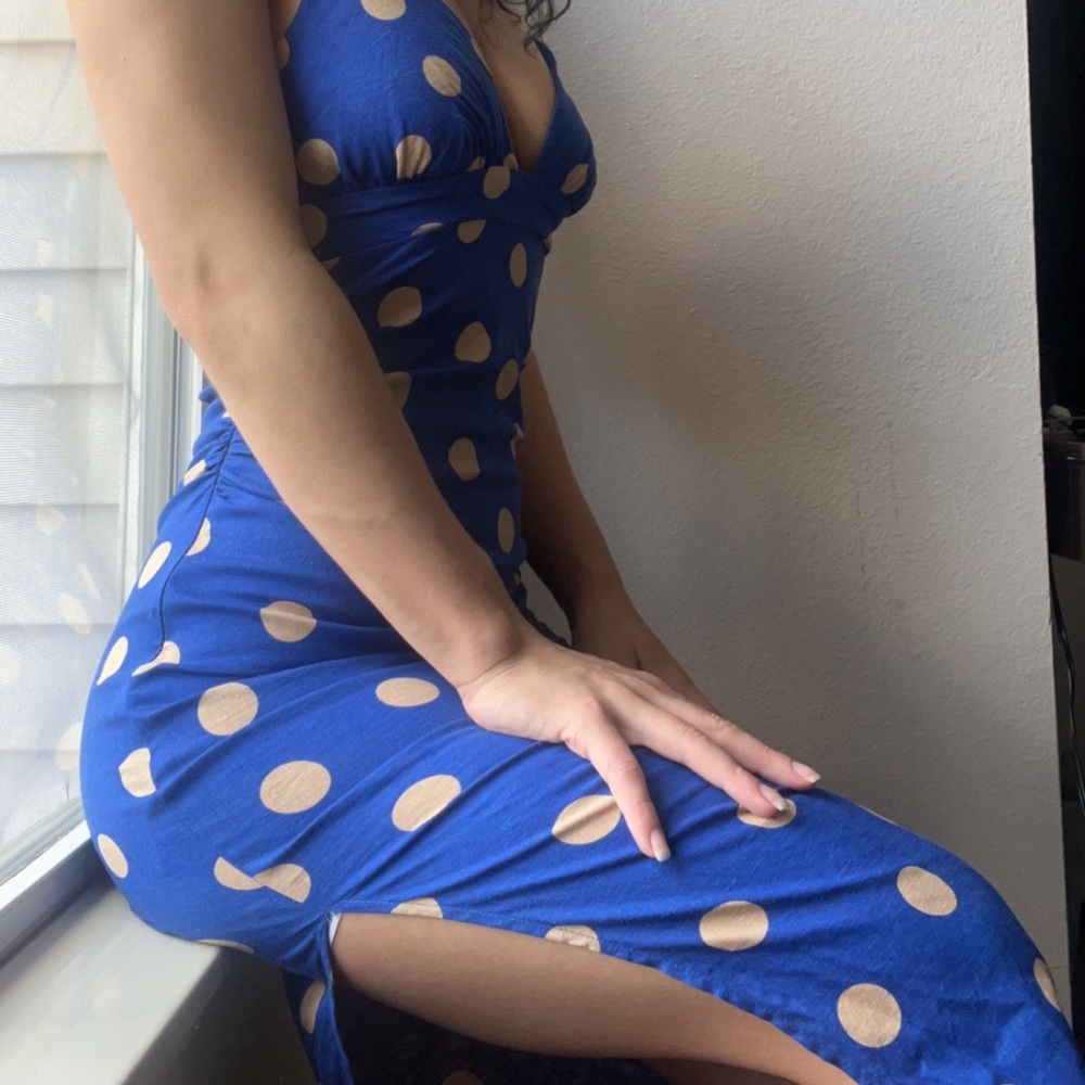 ZARA Blue and Nude Polka Dot Slit Dress; I can also ship SAME DAY!